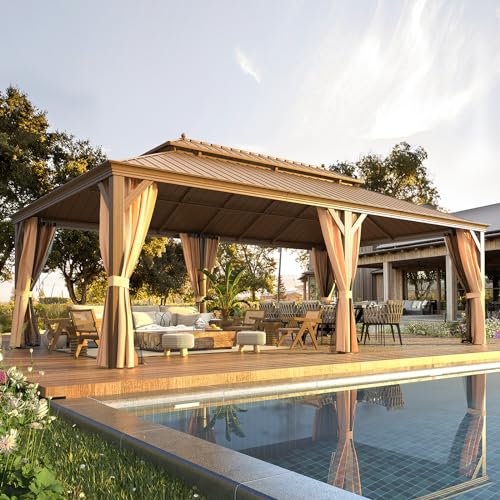 EROMMY 14'x20' Hardtop Gazebo Double Roof Galvanized Steel Outdoor Pavilion G3084