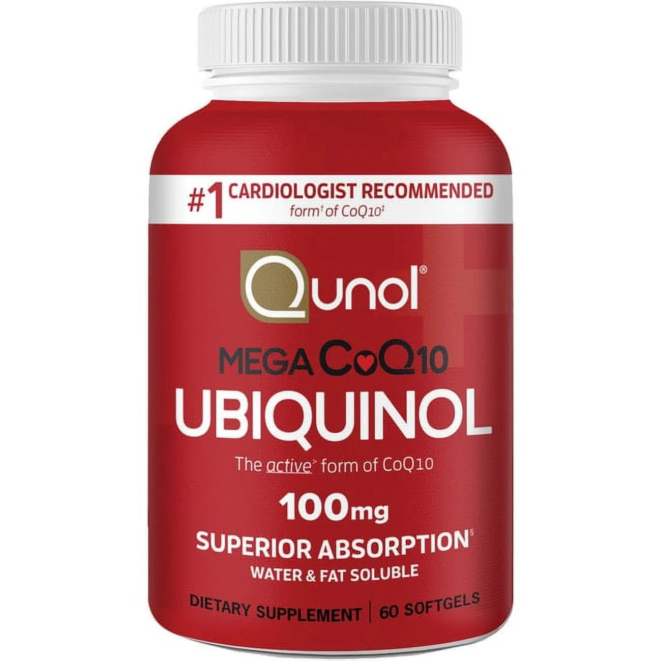 Qunol Mega Ubiquinol CoQ10 Softgels, 100mg, Antioxidant Supplement for Heart Health, 60 Count