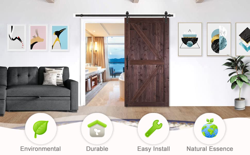 S&Z TOPHAND® 20 in x 84 in Elephant Gray British Brace Knotty Barn Door with 4FT Sliding Hardware Kit G149446