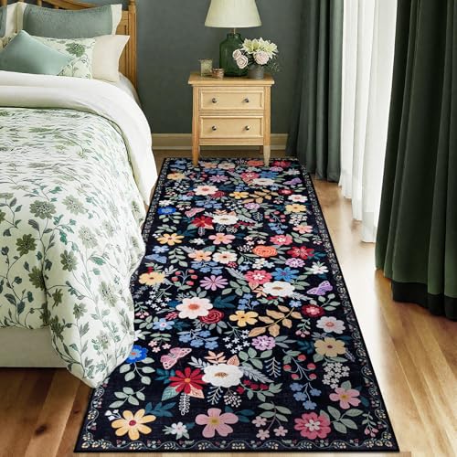 8x10 Floral Washable Area Rug for Living Room, Vintage Soft Non-Slip Carpet Z978379