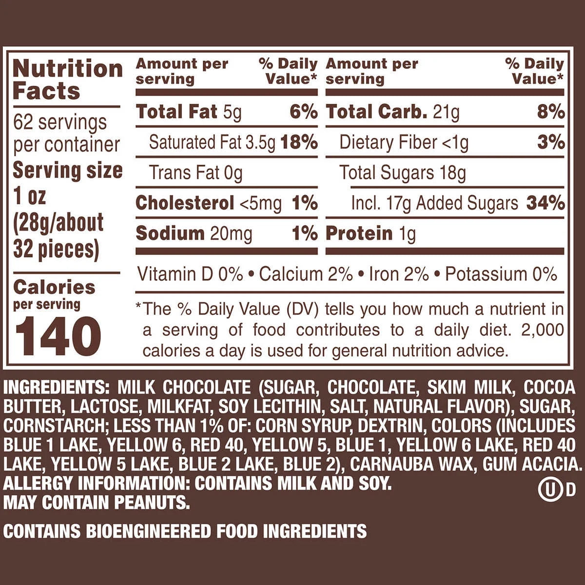 M&M's Milk Chocolate Candy, 62 oz Jar M628406