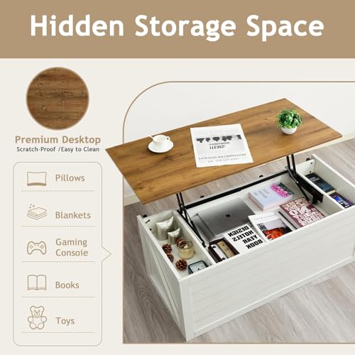 Farmhouse Lift Top Coffee Table with Storage, 48 Inch White C8240