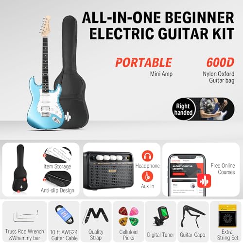 Donner DST-100B 39 Inch Electric Guitar Beginner Kit with Amplifier and Accessories W342