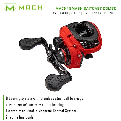 Lew's MACH Smash Baitcast Reel and Fishing Rod Combo, IM6 Graphite, Red P923