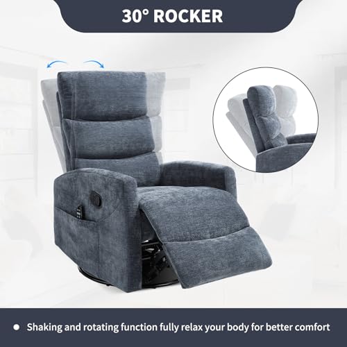 Massage Chair Recliner with Heat, Swivel Rocking, High Back Fabric Black V2333