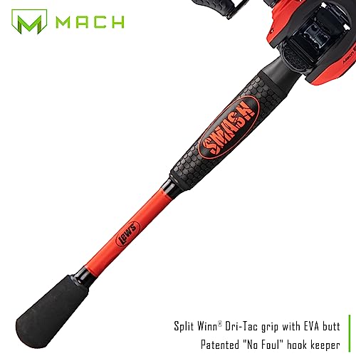 Lew's MACH Smash Baitcast Reel and Fishing Rod Combo, IM6 Graphite, Red P923