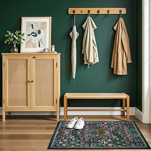 8x10 Floral Washable Area Rug for Living Room, Vintage Soft Non-Slip Carpet Z978379