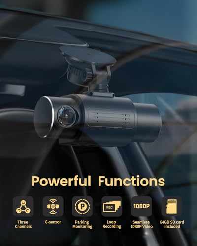 iiwey Dash Cam 1080P Three Channels IR Night Vision Car Camera R4427