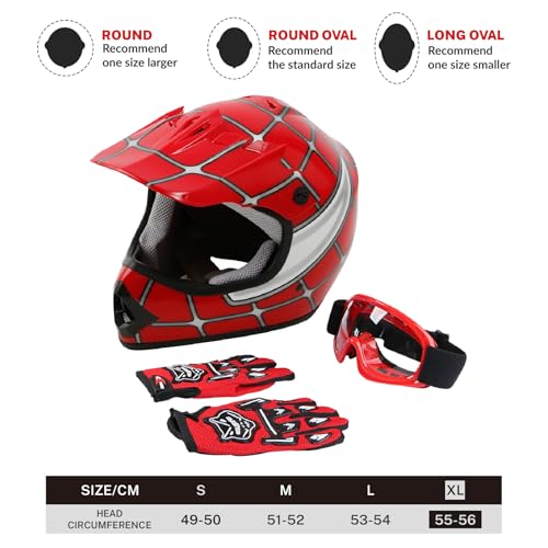 SLMOTO Dot Youth Kids Motocross Helmet Red Spider Design with Goggles and Gloves F254987