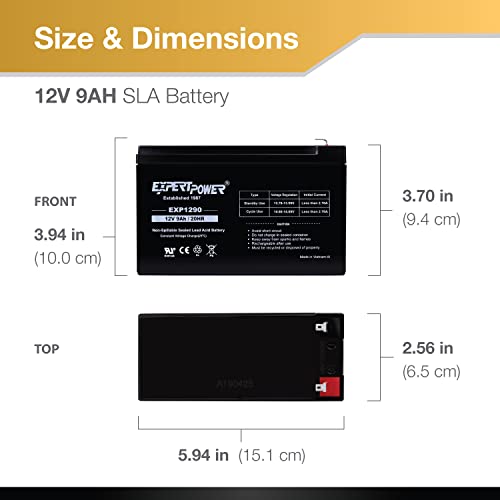 ExpertPower 12V 9Ah Sealed Lead Acid Battery with F2 Terminals, 2 Pack R2626