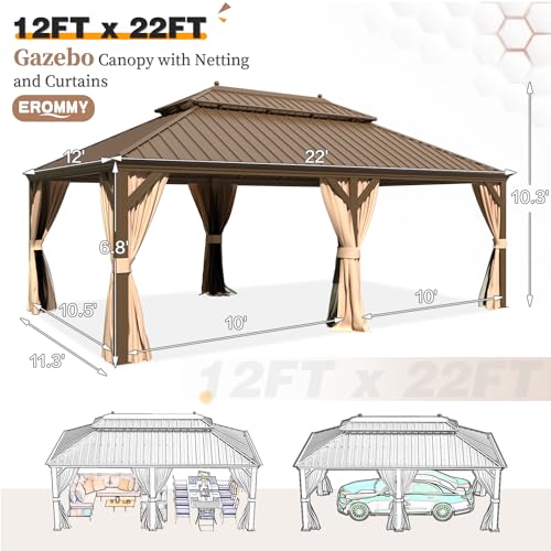 EROMMY 14'x20' Hardtop Gazebo Double Roof Galvanized Steel Outdoor Pavilion G3084