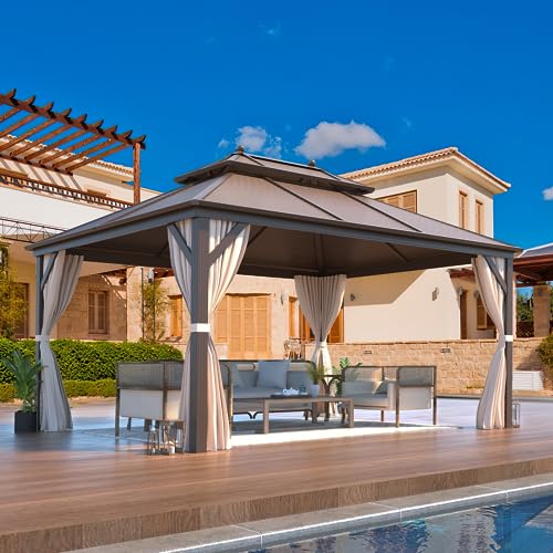 EROMMY 14'x20' Hardtop Gazebo Double Roof Galvanized Steel Outdoor Pavilion G3084