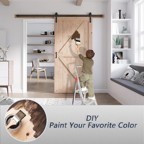 FREDBECK 48in x 80in Sliding Wood Barn Door with 8FT Hardware Kit V8036