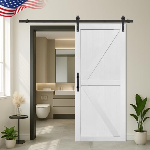 S&Z TOPHAND® 20 in x 84 in Elephant Gray British Brace Knotty Barn Door with 4FT Sliding Hardware Kit G149446