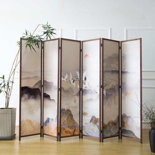 6 Panel Room Divider Screen, Double Faced, Mountain Landscape, 67" H x 94.5" W B114