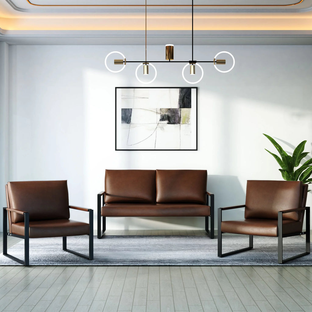 Mieres Mid-Century 3-Piece PU Leather Sofa Set Gray U29696