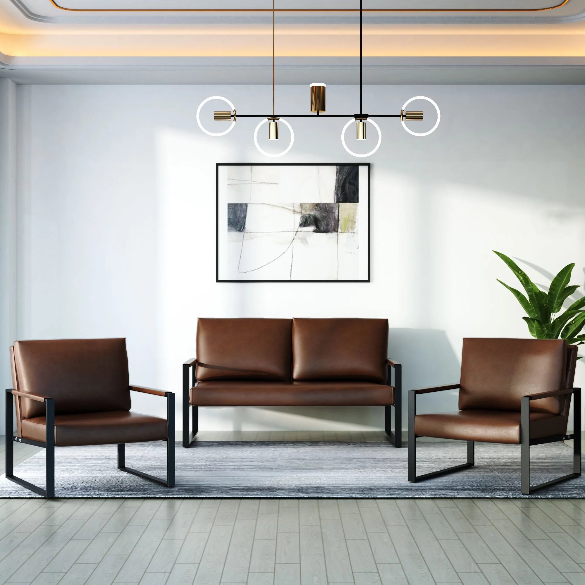 Mieres Mid-Century 3-Piece PU Leather Sofa Set Gray U29696