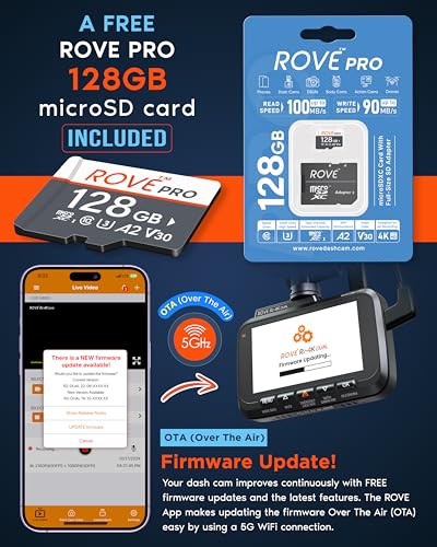 ROVE R2-4K DUAL Dash Cam Front and Rear, STARVIS 2 Sensor, 5G WiFi, 4K 2160P, 3" IPS J131