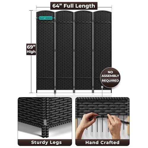 Sorbus 8-Panel Black Room Divider, 6 ft Tall Folding Privacy Screen T242