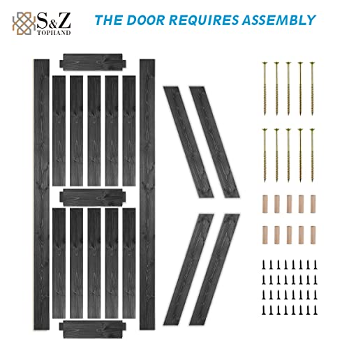 S&Z TOPHAND® 20 in x 84 in Elephant Gray British Brace Knotty Barn Door with 4FT Sliding Hardware Kit G149446