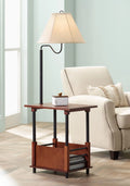 Regency Hill Marville Mission Rustic Farmhouse Floor Lamp with End Table 55" Tall Wood Open Crate Swing Arm Off White Empire Shade for Living Room