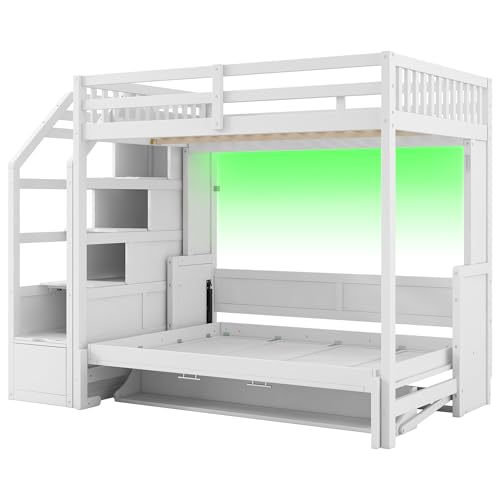 Merax Queen Murphy Bed Wall Bed with Sofa and Cushion, White V57291
