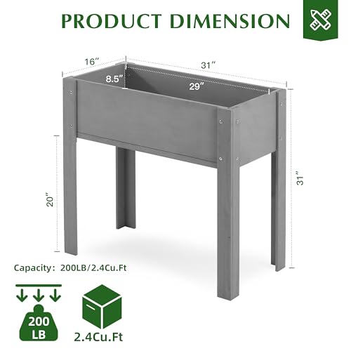 Raised Garden Bed with Legs 40x20x31 Outdoor Wood Planter Box N314255