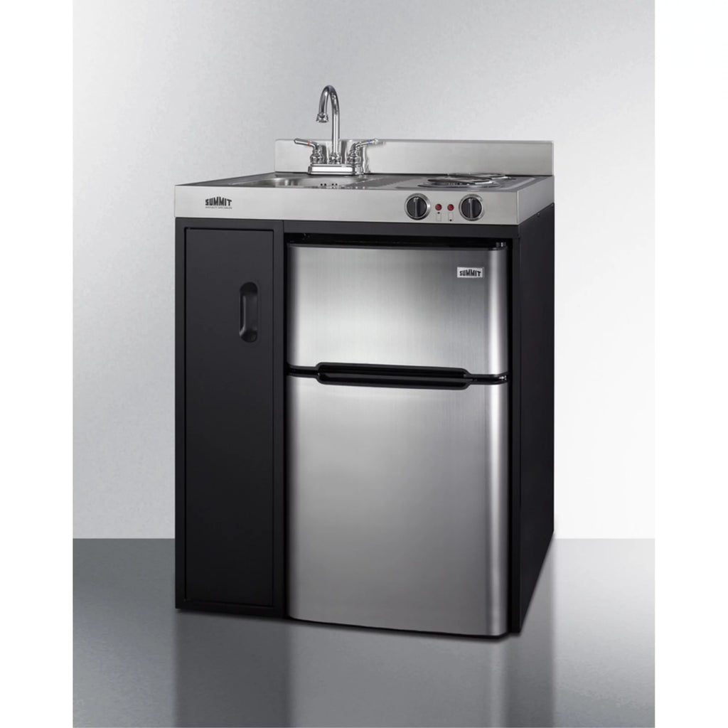 30" all-in-one kitchenette with 2-burner cooktop, fridge, sink, and cabinet W440