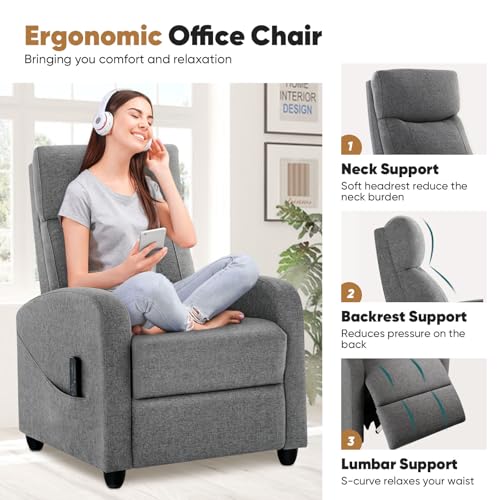DUMOS Recliner Chair for Adults, Massage, Adjustable, Grey Linen N58266