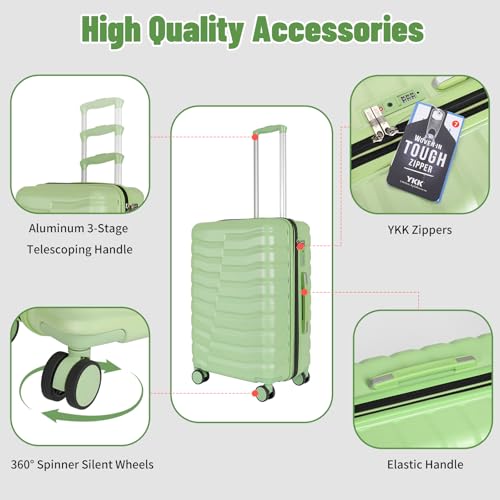 Lightweight 3-Piece Hardshell Luggage Set with Spinner Wheels & TSA Lock, Light Avocado Green B502471