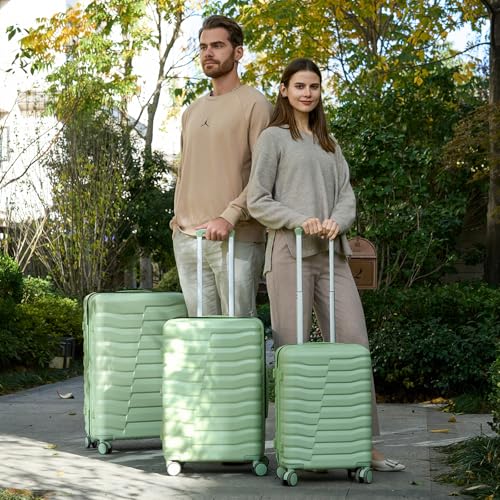 Lightweight 3-Piece Hardshell Luggage Set with Spinner Wheels & TSA Lock, Light Avocado Green B502471