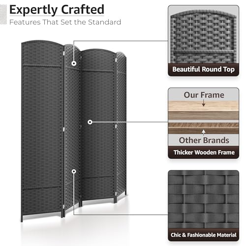 Sorbus 8-Panel Black Room Divider, 6 ft Tall Folding Privacy Screen T242