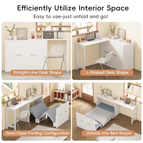 Twin Murphy Bed with Mattresses and Adjustable Desk, White L560588