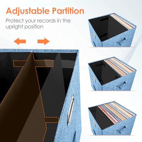 Vinyl Record Storage Box for 50 LPs, Stackable Linen Crate with Lid P294298