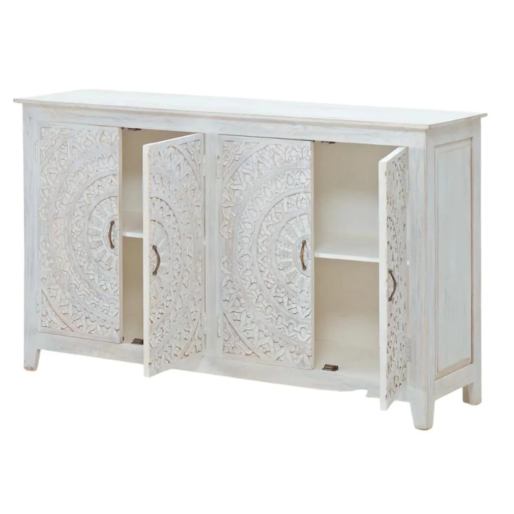Carved Whitewash Farmhouse Cabinet V5113