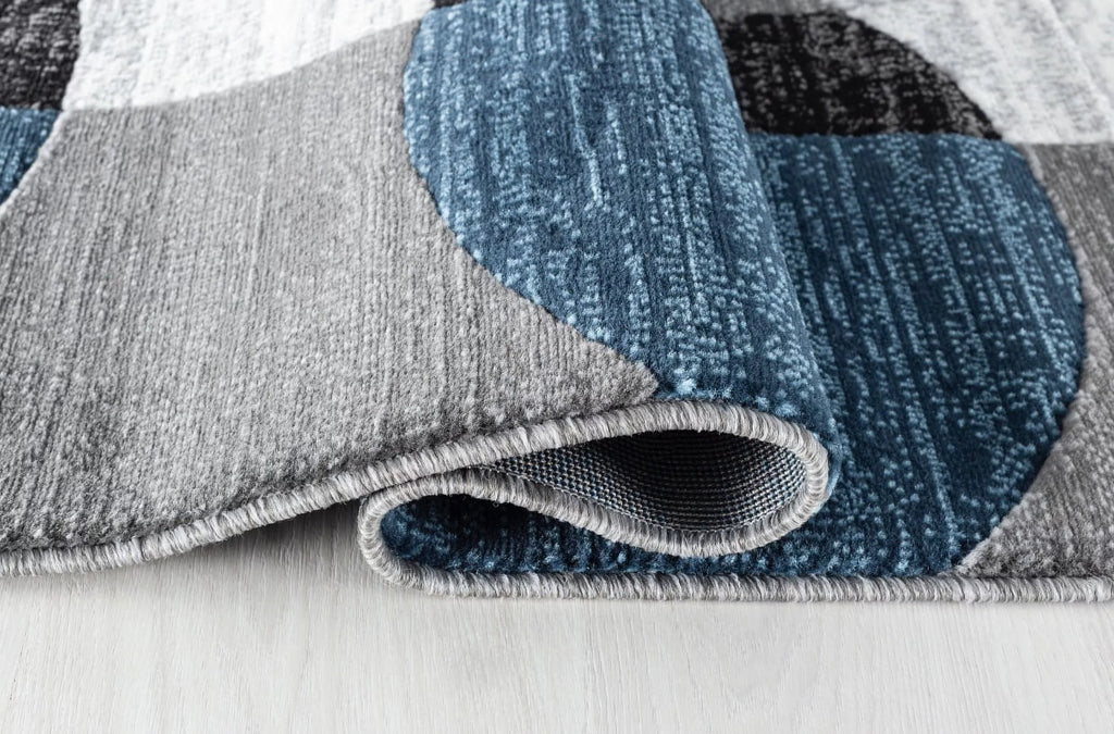 Newport Collection Modern Abstract Area Rug Blue Black White Grey H622596