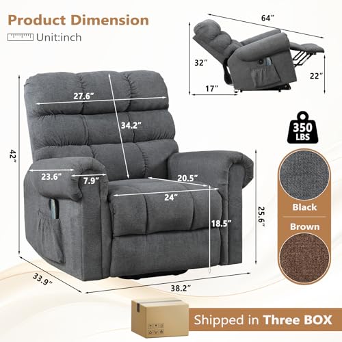 ANJ Large Power Lift Recliner Chair with Massage and Heat for Elderly, Camel Z8802