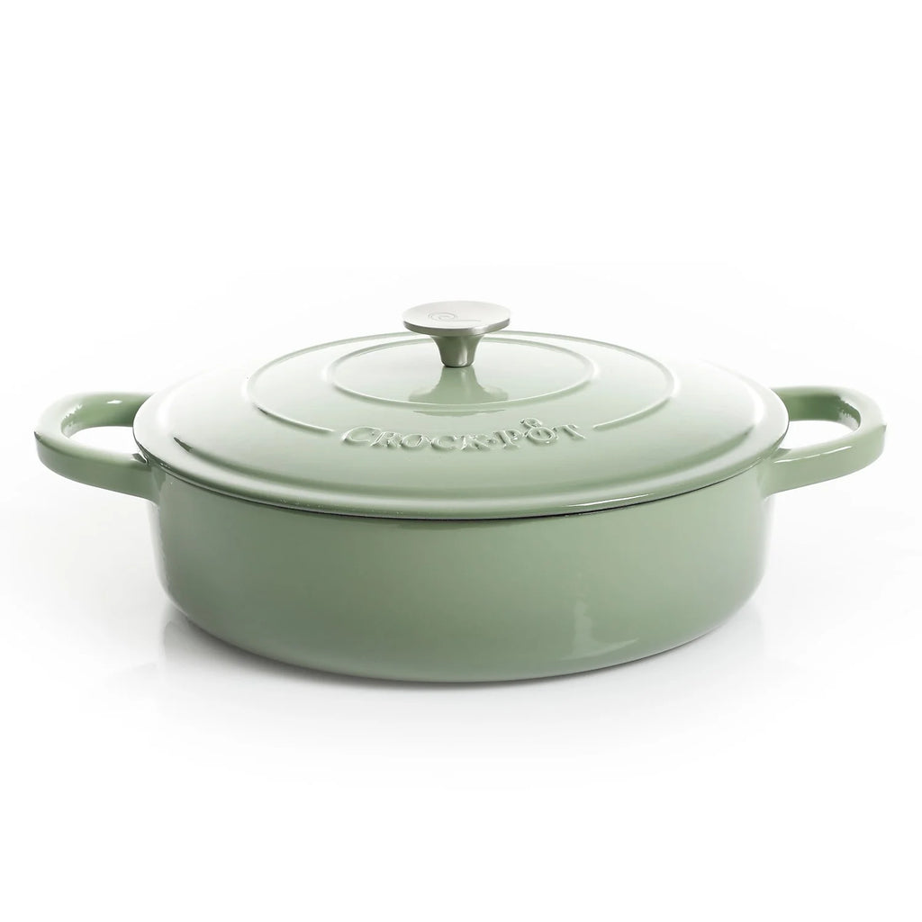 Crock Pot Artisan 5 Quart Enameled Cast Iron Braiser Pan with Lid, Pistachio Green T9166