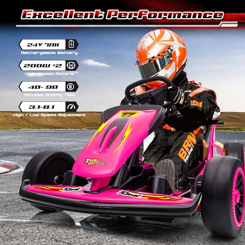 24V Electric Go Kart for Kids, 400W Drift Cart with EVA Tires, Red Y5542