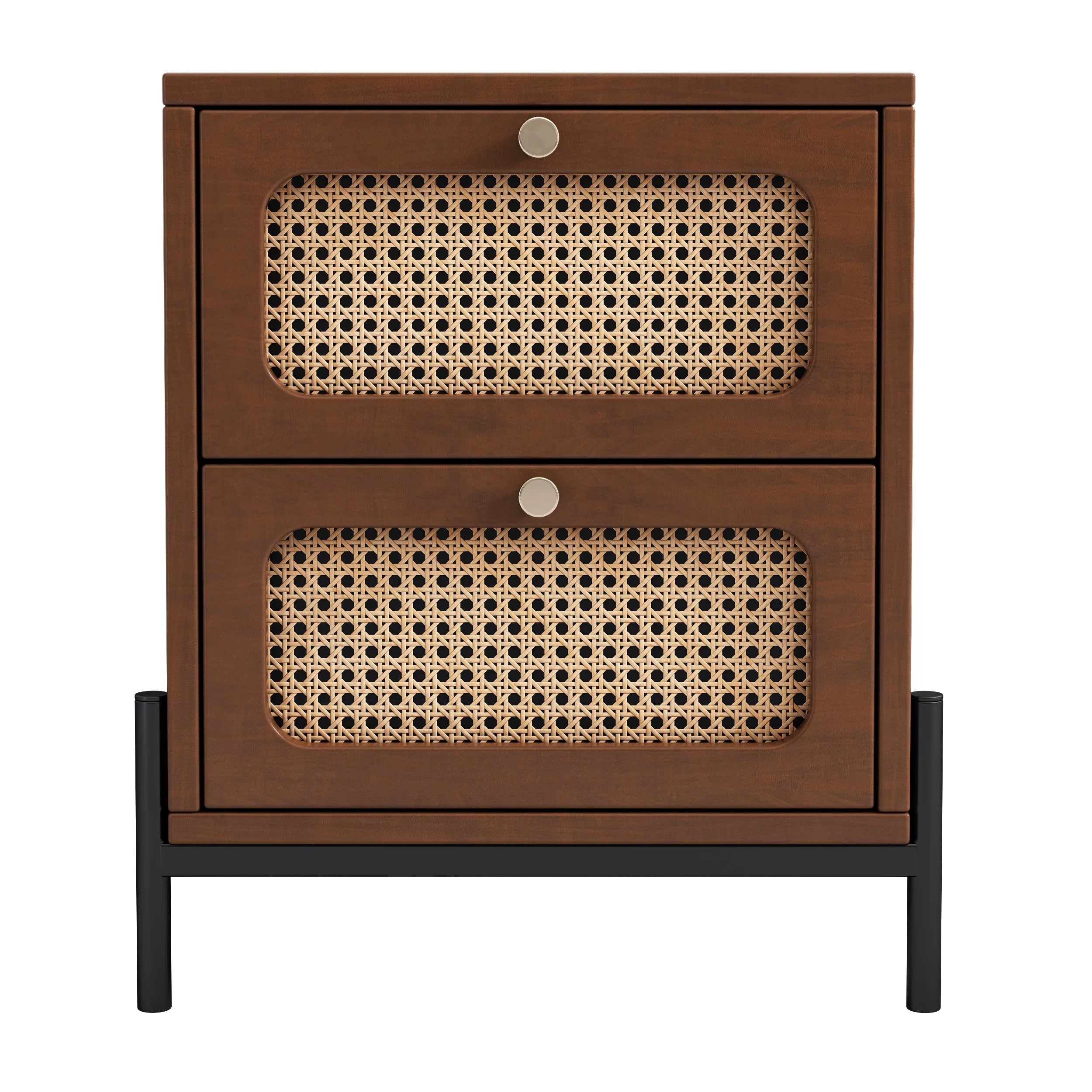 CoSoTower Rattan Wood 2-Drawer Side Table Nightstand, Walnut R303