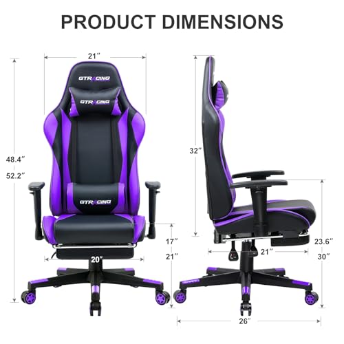GTRACING Gaming Chair with Footrest, Ergonomic Reclining, Blue C551