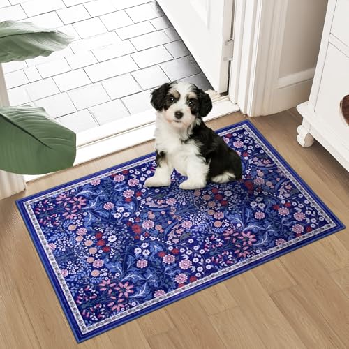8x10 Floral Washable Area Rug for Living Room, Vintage Soft Non-Slip Carpet Z978379