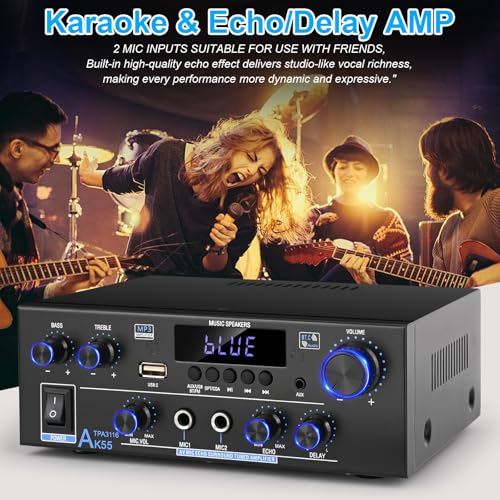 4 Channel Bluetooth 5.0 Stereo Amplifier, 50Wx4 HiFi, Class D Home Audio Receiver with Remote B25174
