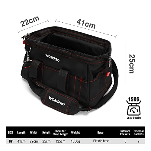 WORKPRO 16-inch Wide Mouth Tool Storage Bag with Waterproof Rubber Base L2617