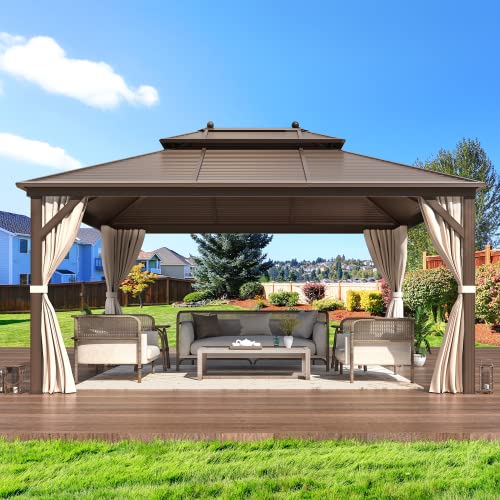 EROMMY 14'x20' Hardtop Gazebo Double Roof Galvanized Steel Outdoor Pavilion G3084