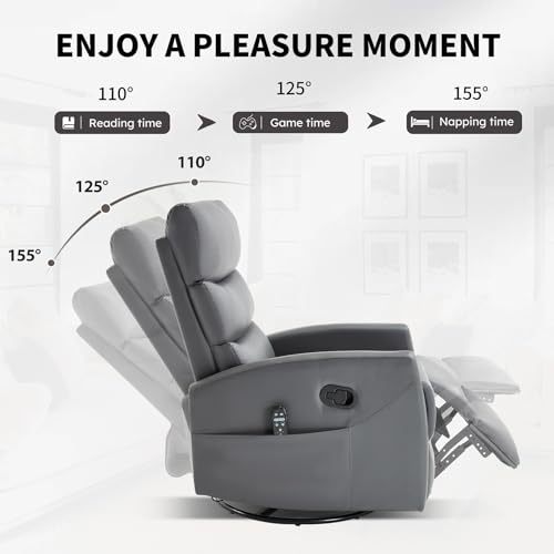 Massage Chair Recliner with Heat, Swivel Rocking, High Back Fabric Black V2333