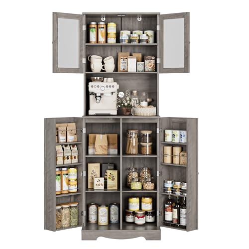 HOSTACK 71'' Tall Pantry Cabinet with Microwave Stand, White L896300