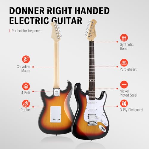 Donner DST-100B 39 Inch Electric Guitar Beginner Kit with Amplifier and Accessories W342