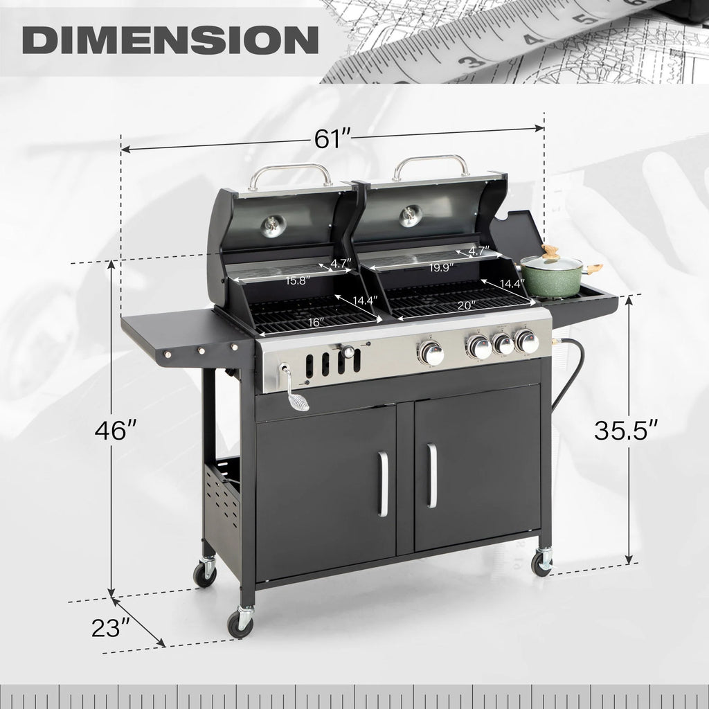 Alpha Joy Dual Fuel Gas and Charcoal Grill with Side Burner Y264
