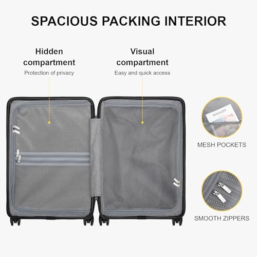 LEVEL8 Hard Shell Carry-On Luggage with TSA Lock, 20 Inch, Black V41961